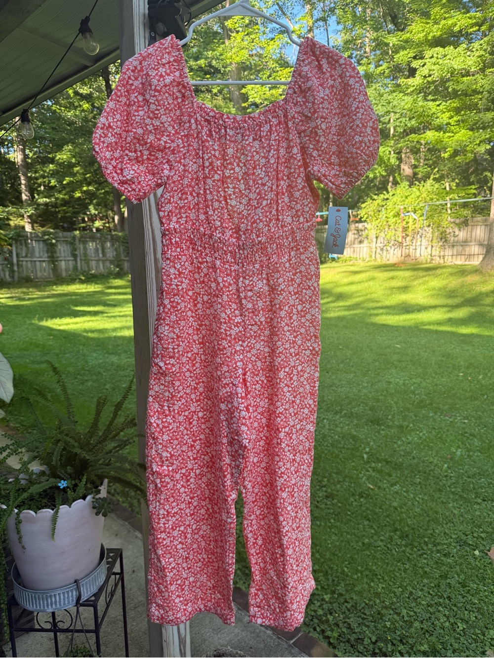 Target orange Floral Square Neck Puff Sleeve Jumpsuit